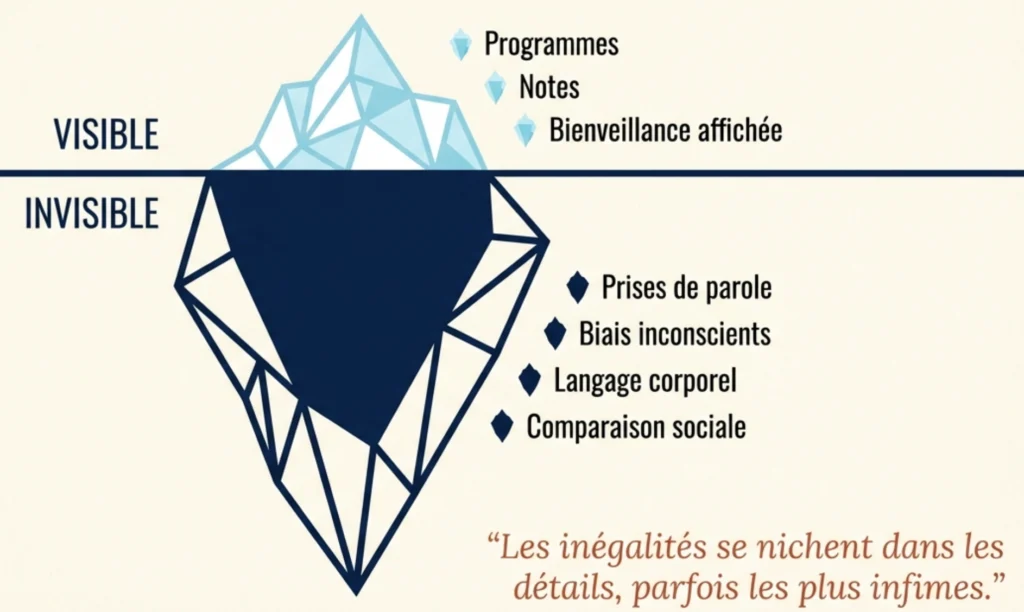 Mécanismes visibles et invisibles des inégalités scolaires en classe - modèle iceberg