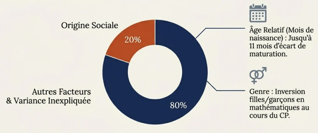 Poids de l'origine sociale dans les inégalités scolaires - 20% de la variance expliquée