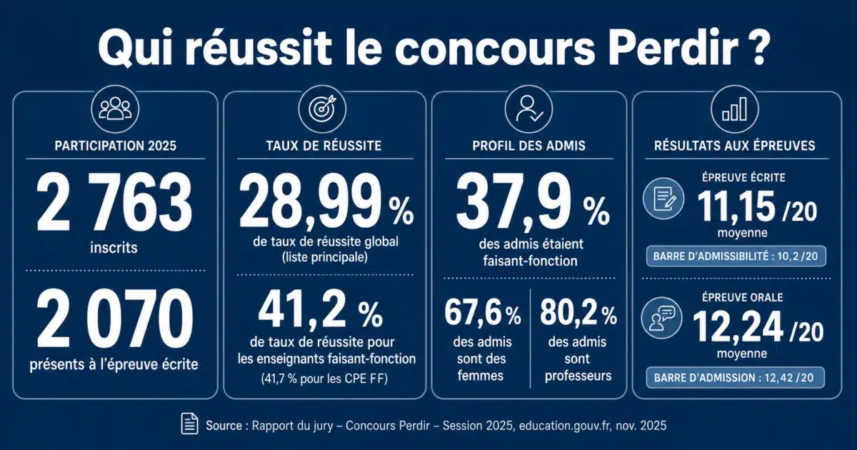 Statistiques concours Perdir 2025 – taux deréussite et profils des admis 